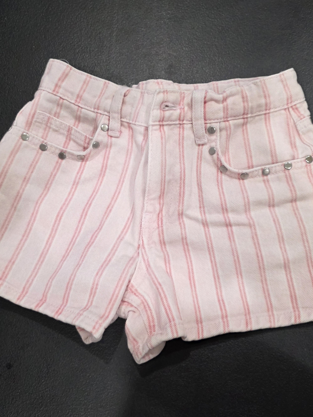 Zara Pink Striped Denim Shorts with Stud Details